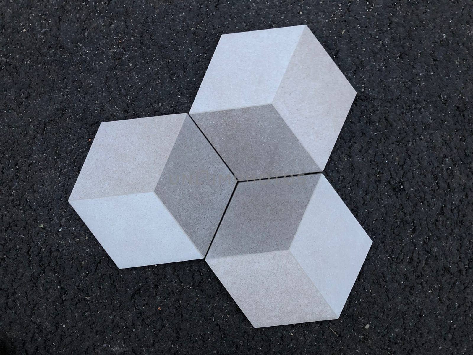 hexagon, cube optical illusion, tiles on black