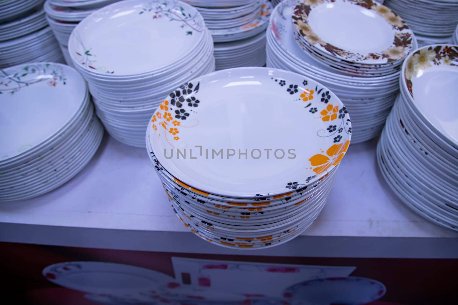 ceramic dishware in a shop, closeup photo of the photo