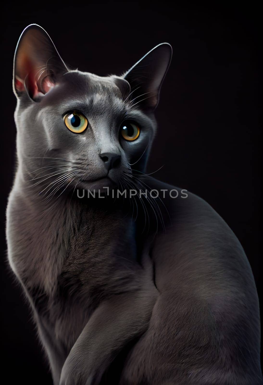Russian blue cat.  Generative AI.