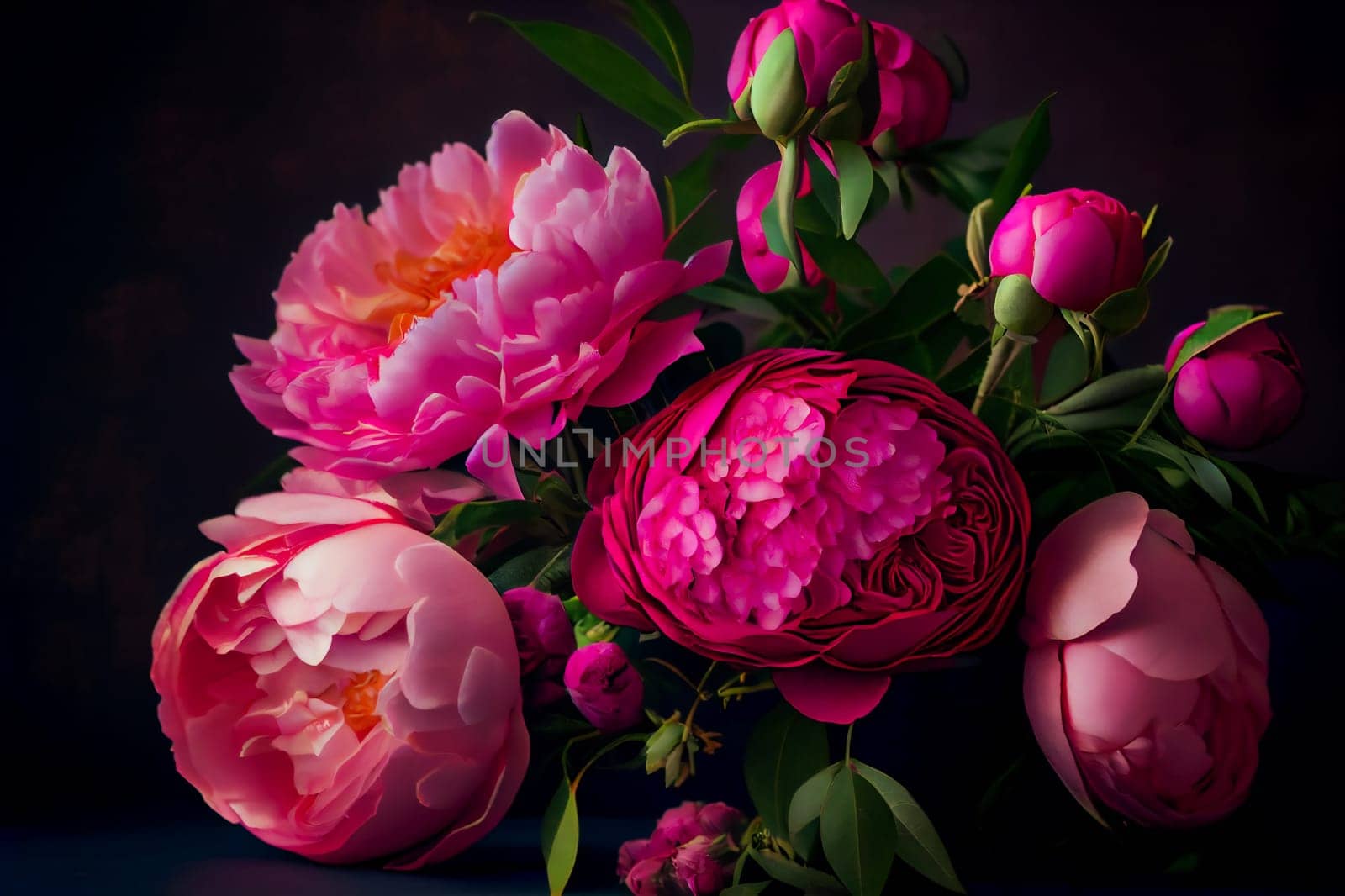 A pink peony bouquet.  Generative AI.