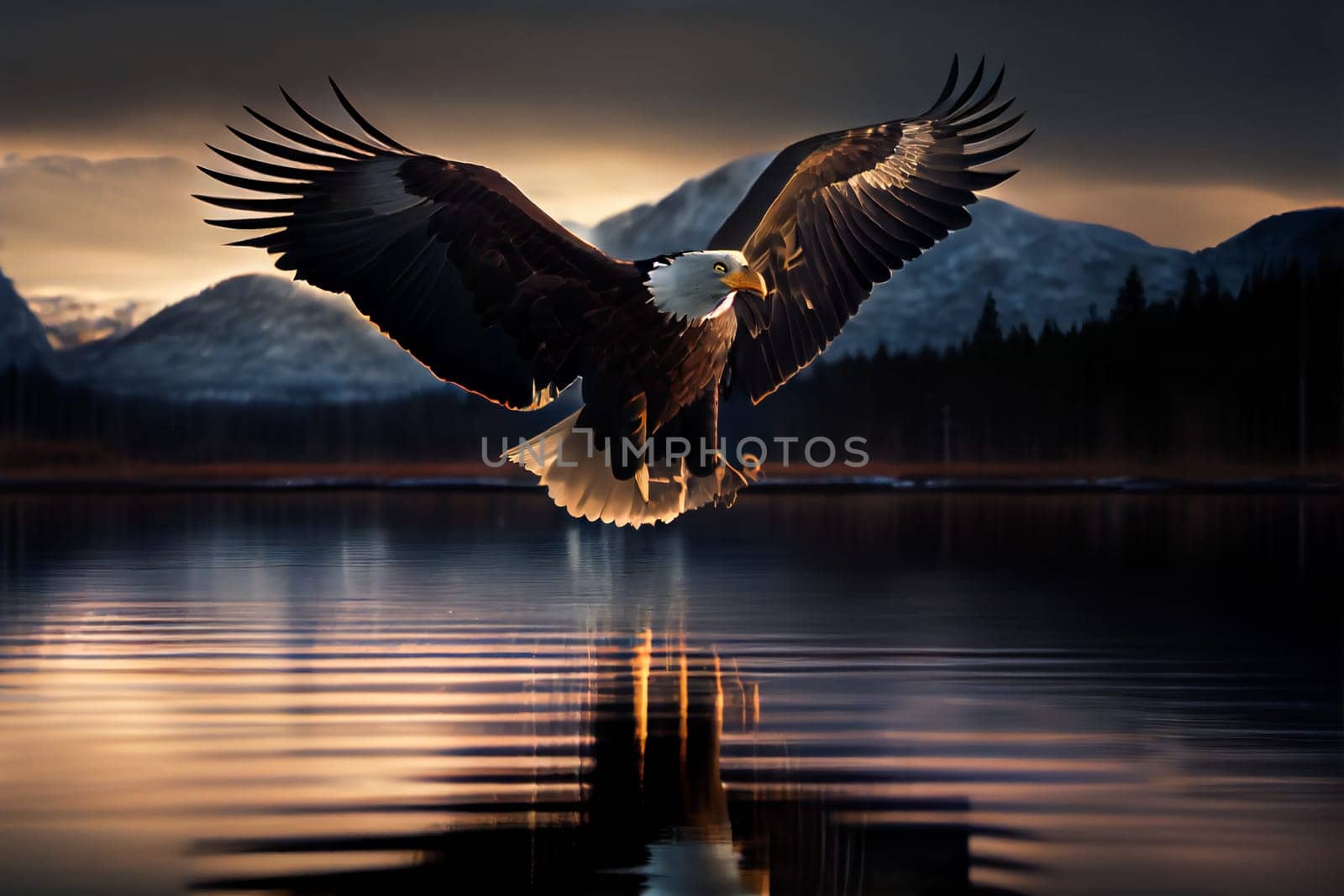 Bald Eagle Mid-Air Flight Moment. Generative AI.