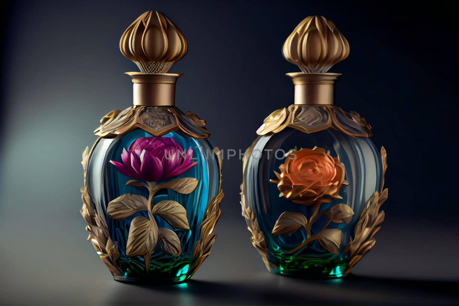 Aromatic Perfume bottles.  Fragrance Bottles.  Generative AI.