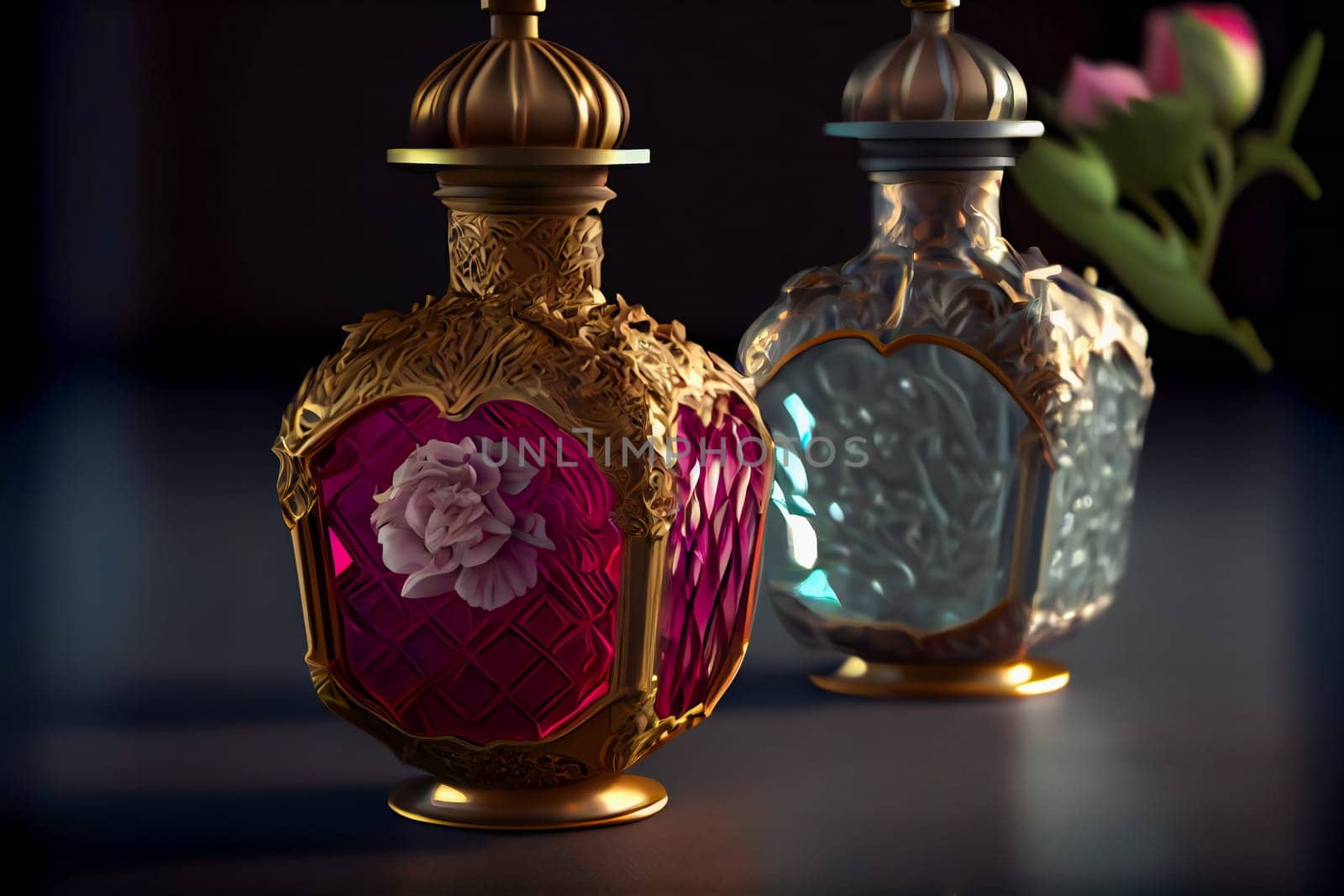 Aromatic Perfume bottles.  Fragrance Bottles.  Generative AI.