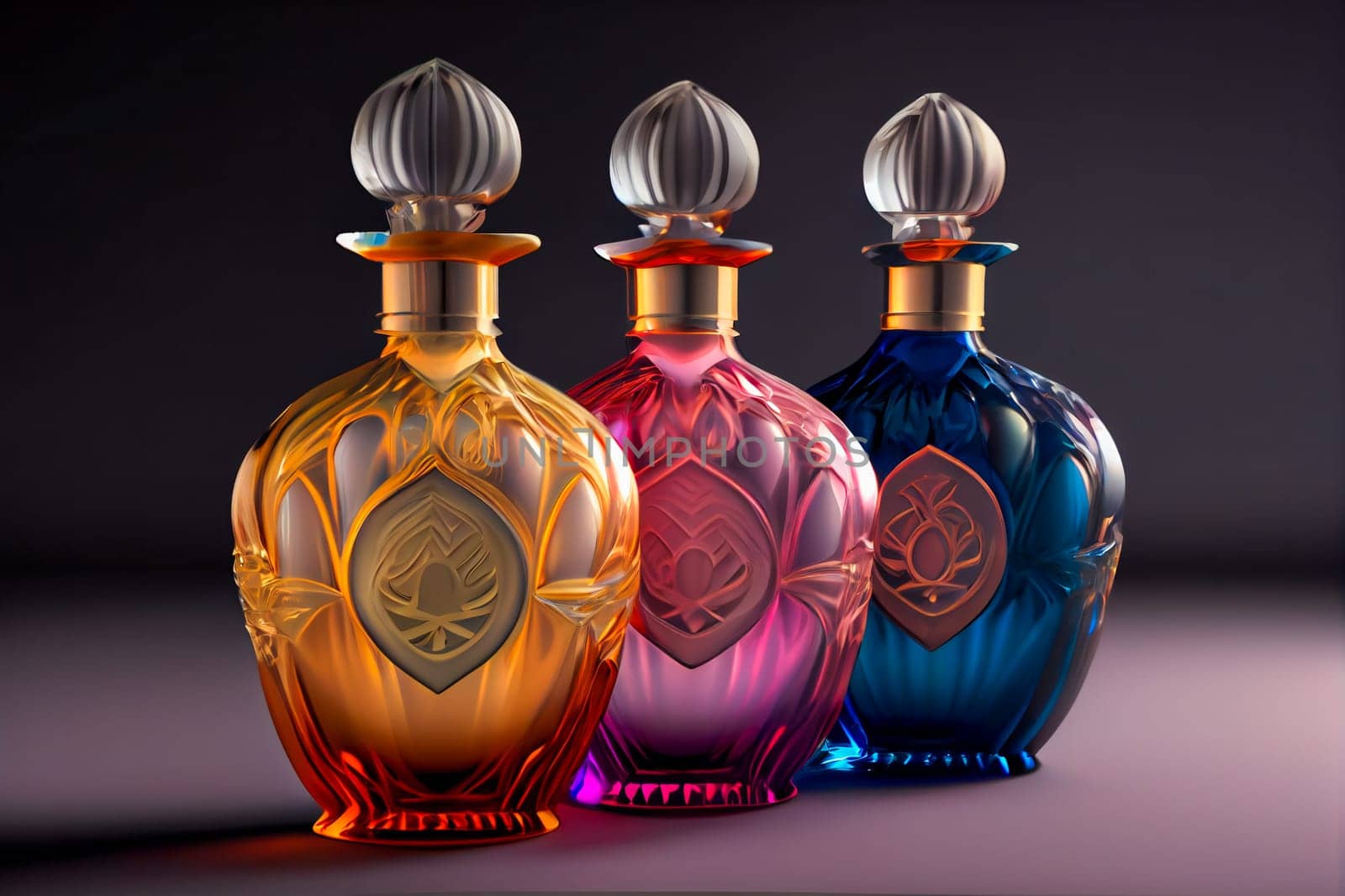 Aromatic Perfume bottles.  Fragrance Bottles.  Generative AI.
