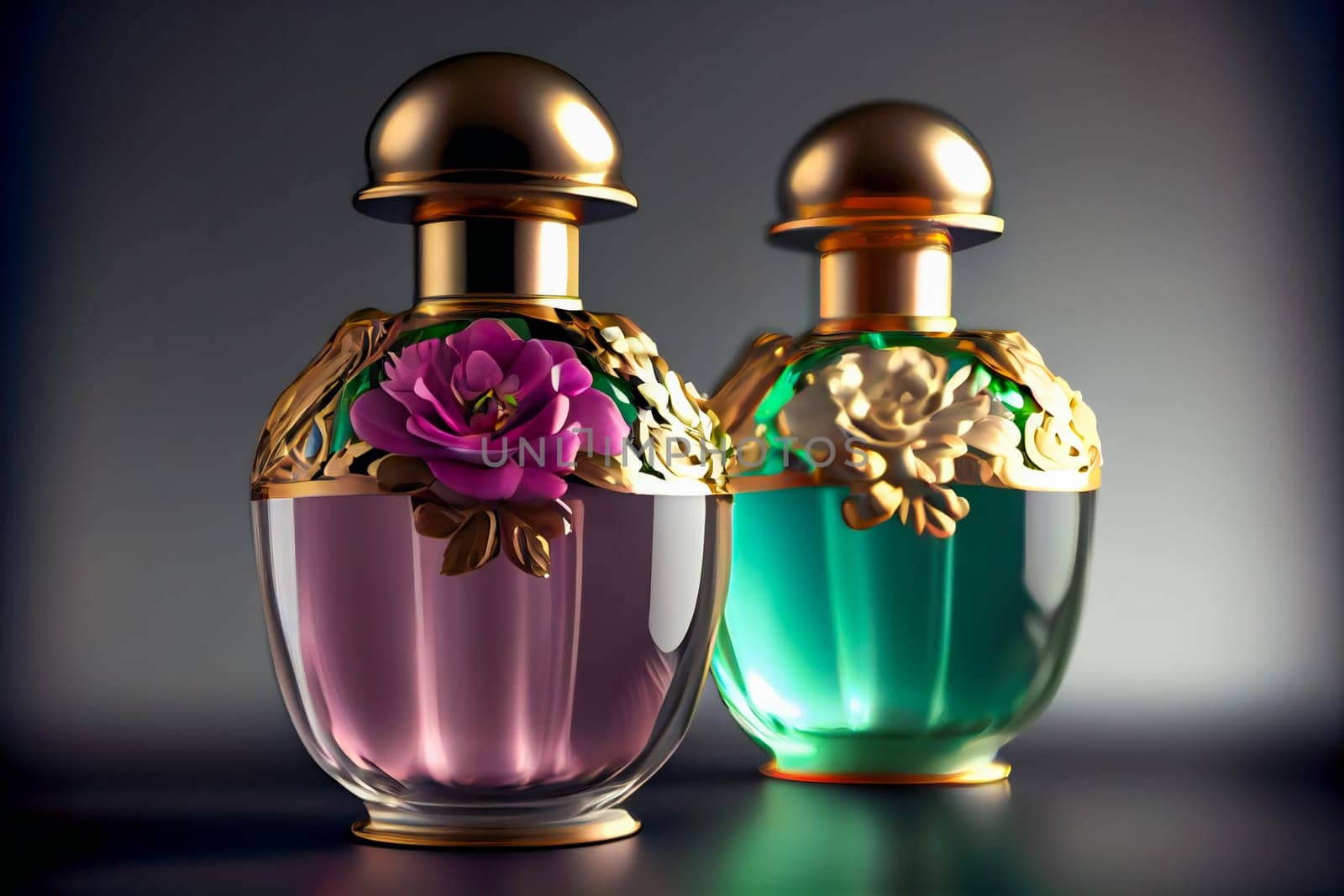 Aromatic Perfume bottles.  Fragrance Bottles.  Generative AI.