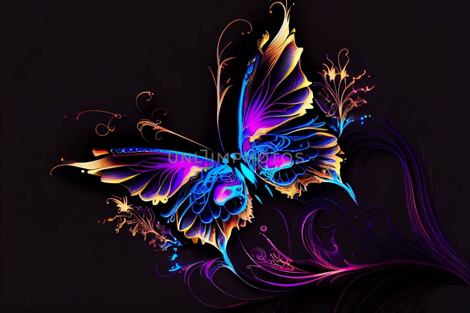 Bright and Beautiful Butterfly in Neon Lights.  Generative AI.