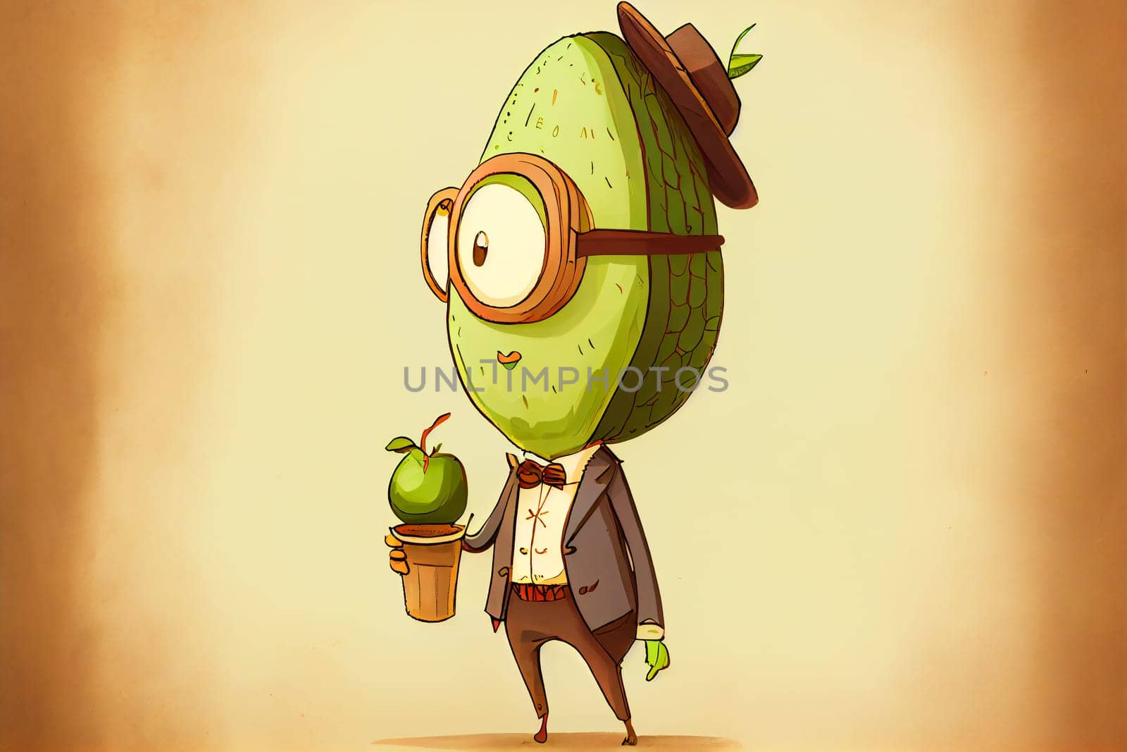 Cartoon avocado concept.  Generative AI.