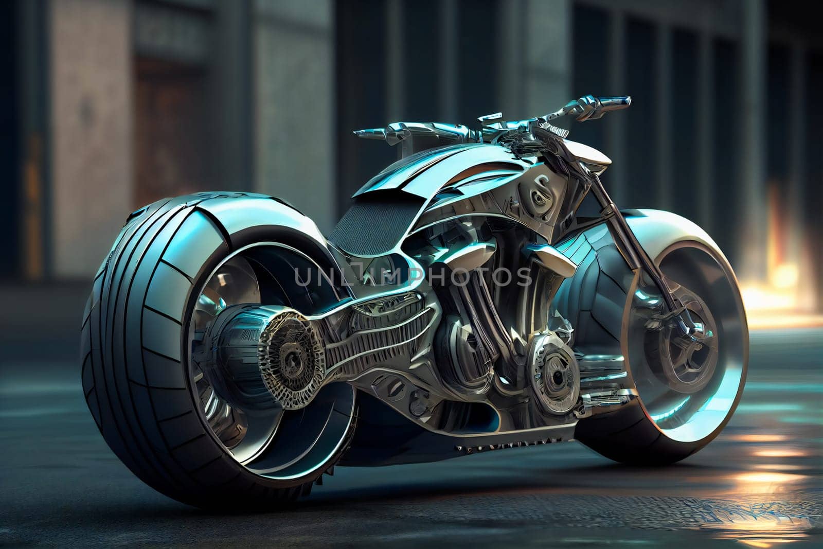 Chrome futuristic motorcycle.  Generative AI.