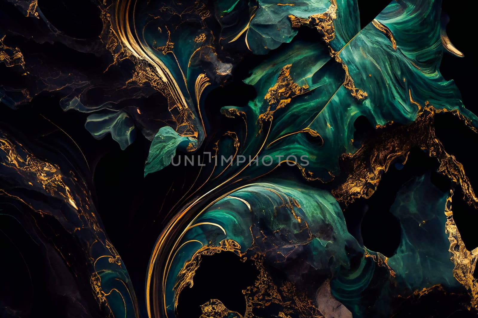 Green and gold marble texture. Luxury abstract background. Generative AI.