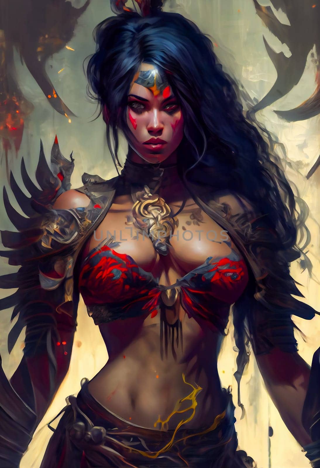 Furious Female Warrior. Hostile Woman Soldier. Generative AI