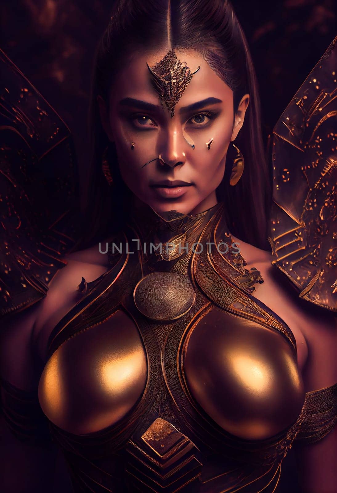 Furious Female Warrior. Hostile Woman Soldier. Generative AI