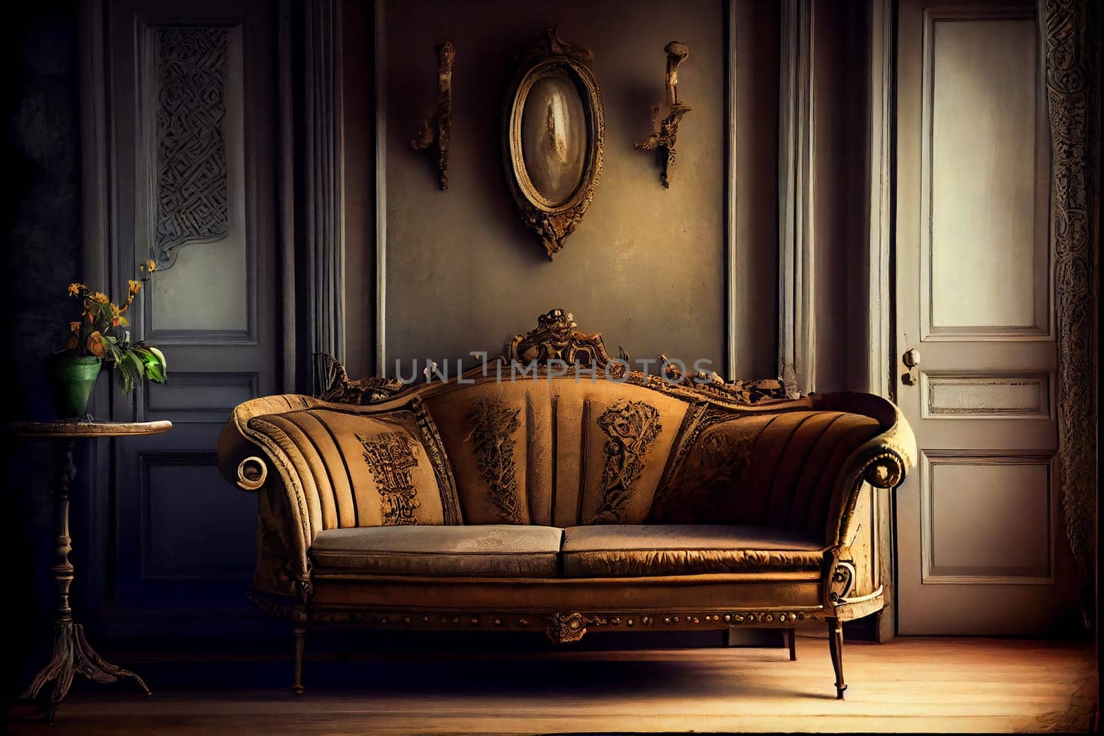 Old vintage interior.  Retro room.  Generative AI.