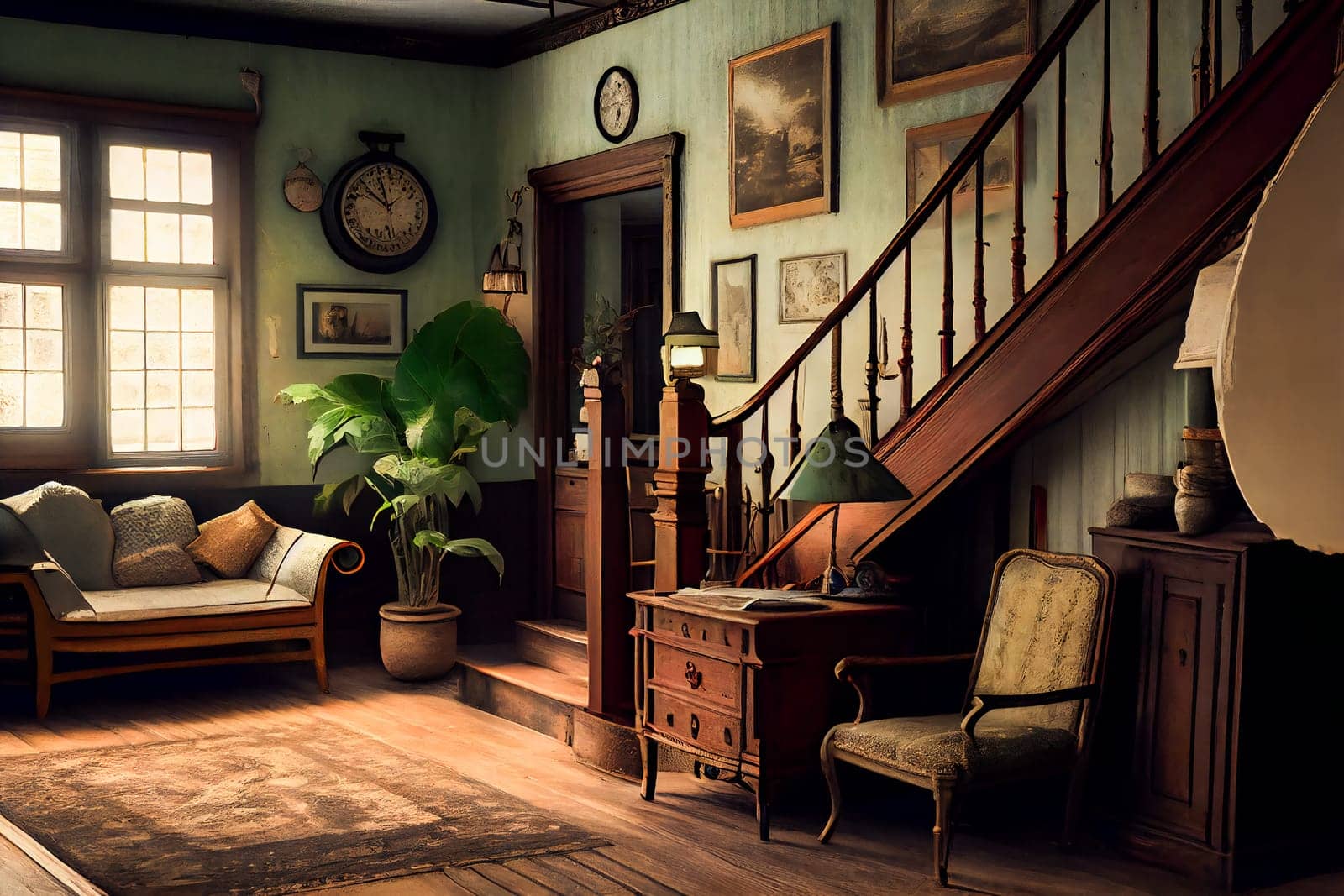 Old vintage interior.  Retro room.  Generative AI.