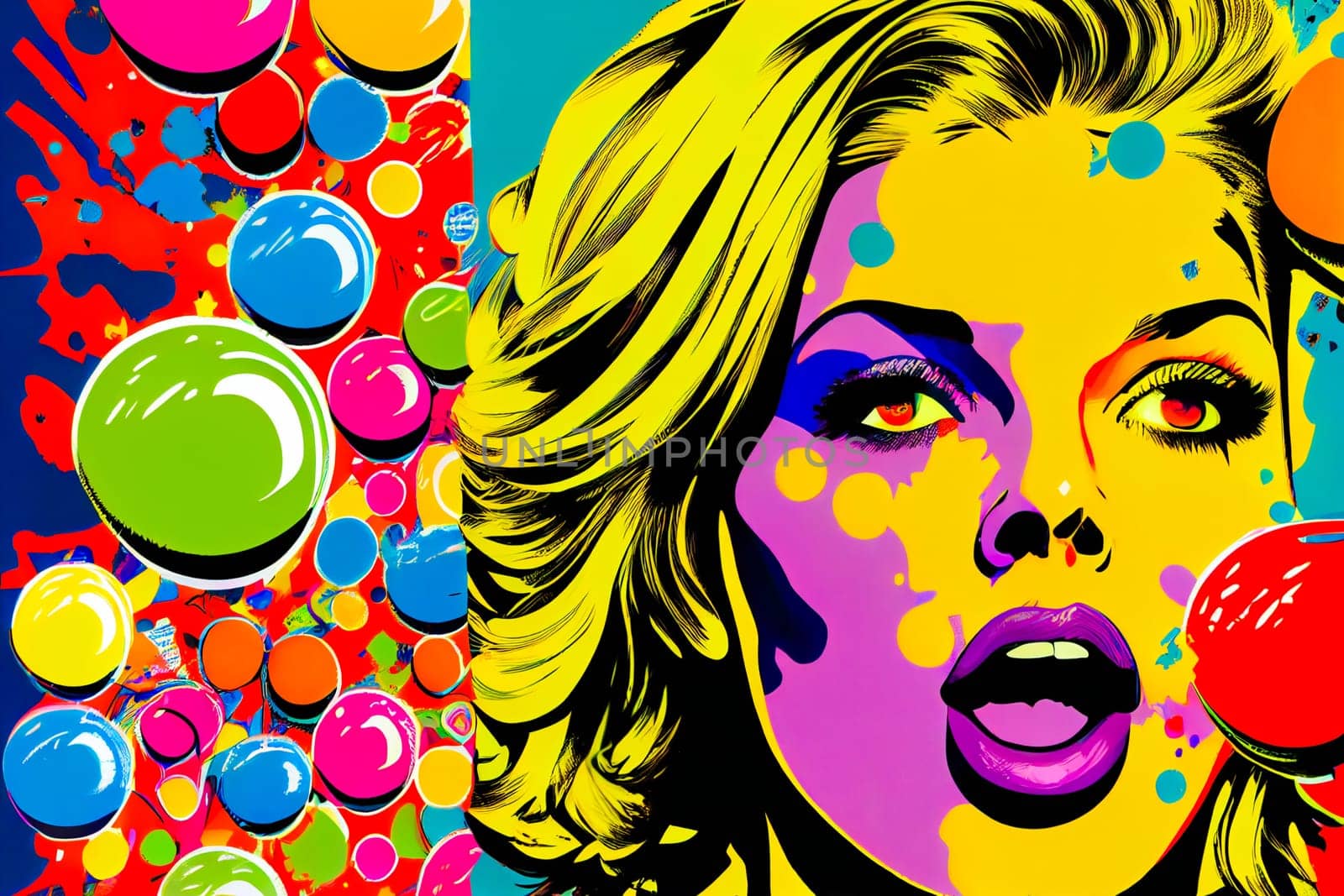 Pop Art portrait of a beautiful  woman.  Generative AI.