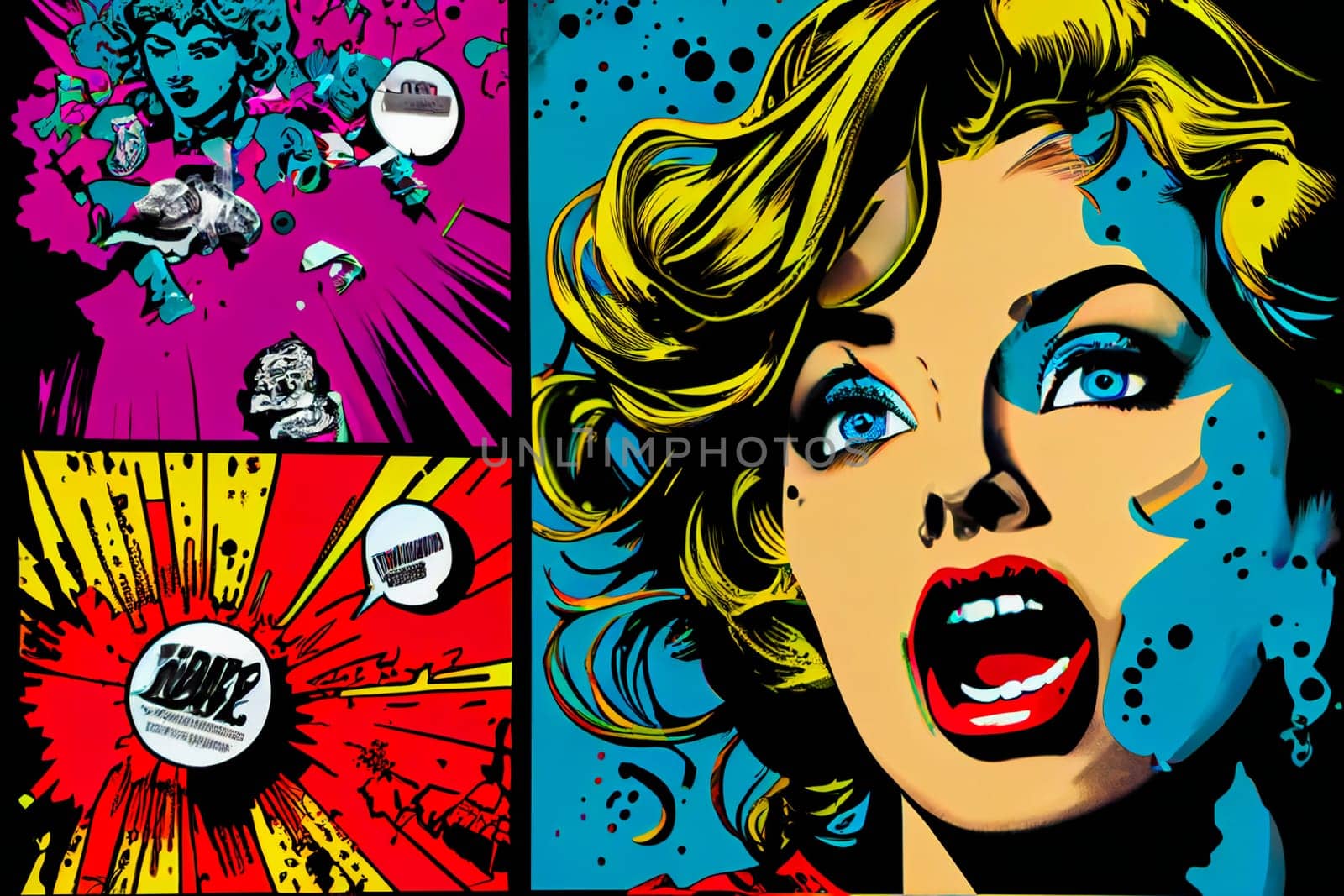 Pop Art portrait of a beautiful  woman.  Generative AI.