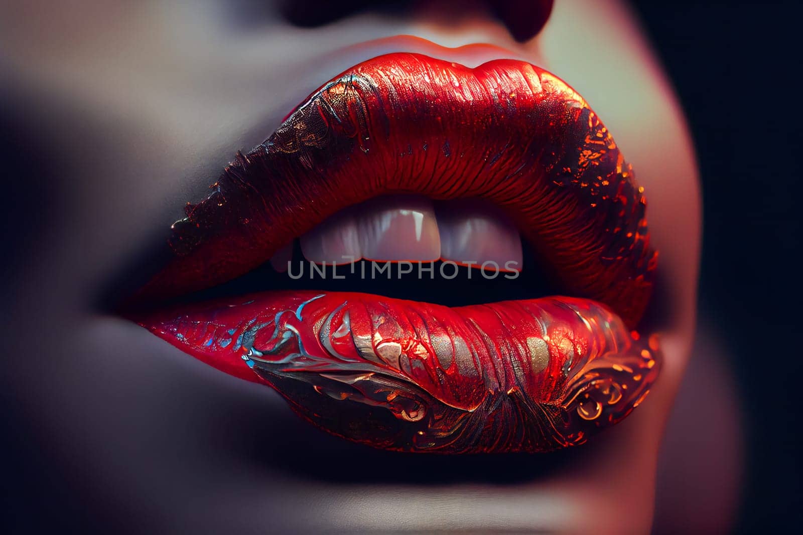 Radiant Red Lips with Brilliant White Teeth. Generative AI.