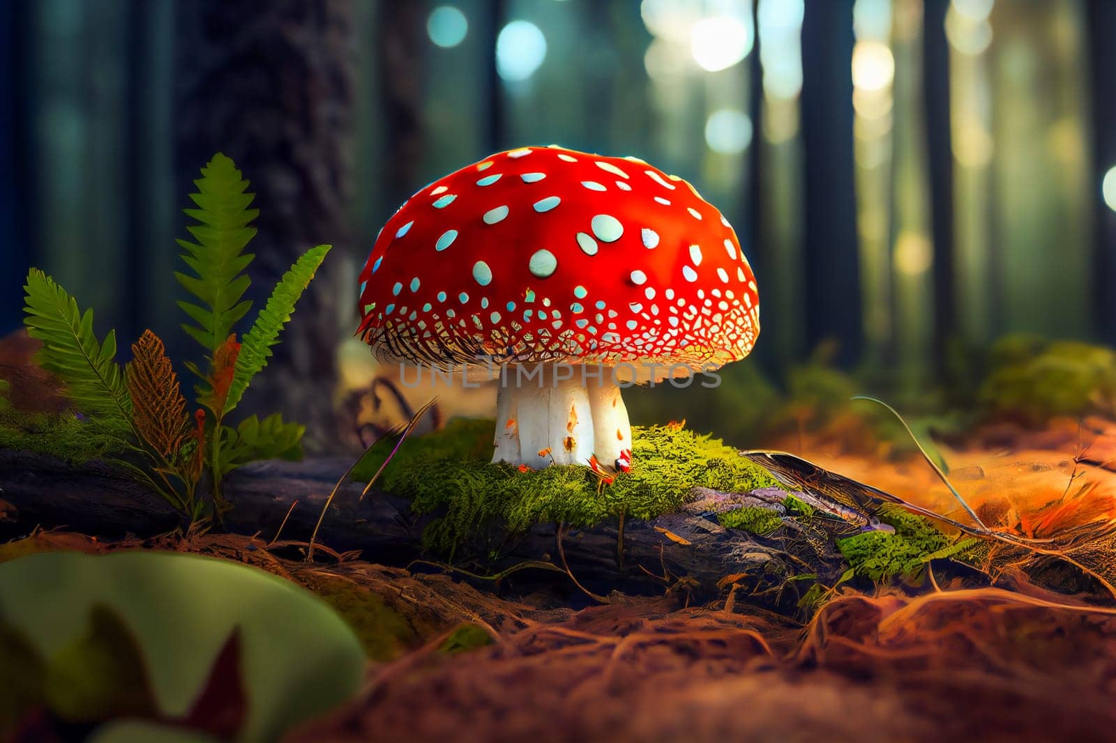 Red fly agaric in the forest.  Generative AI.