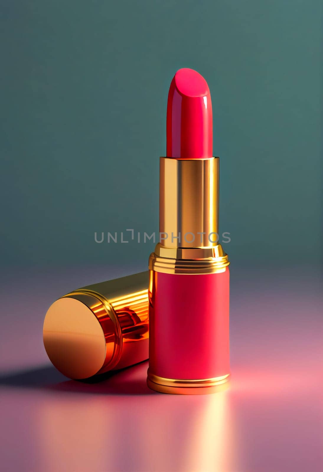 Red lipstick on  table.  Generative AI.