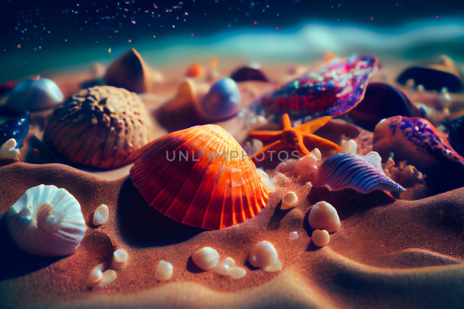 Close-Up Of Seashells Underwater.  Generative AI.