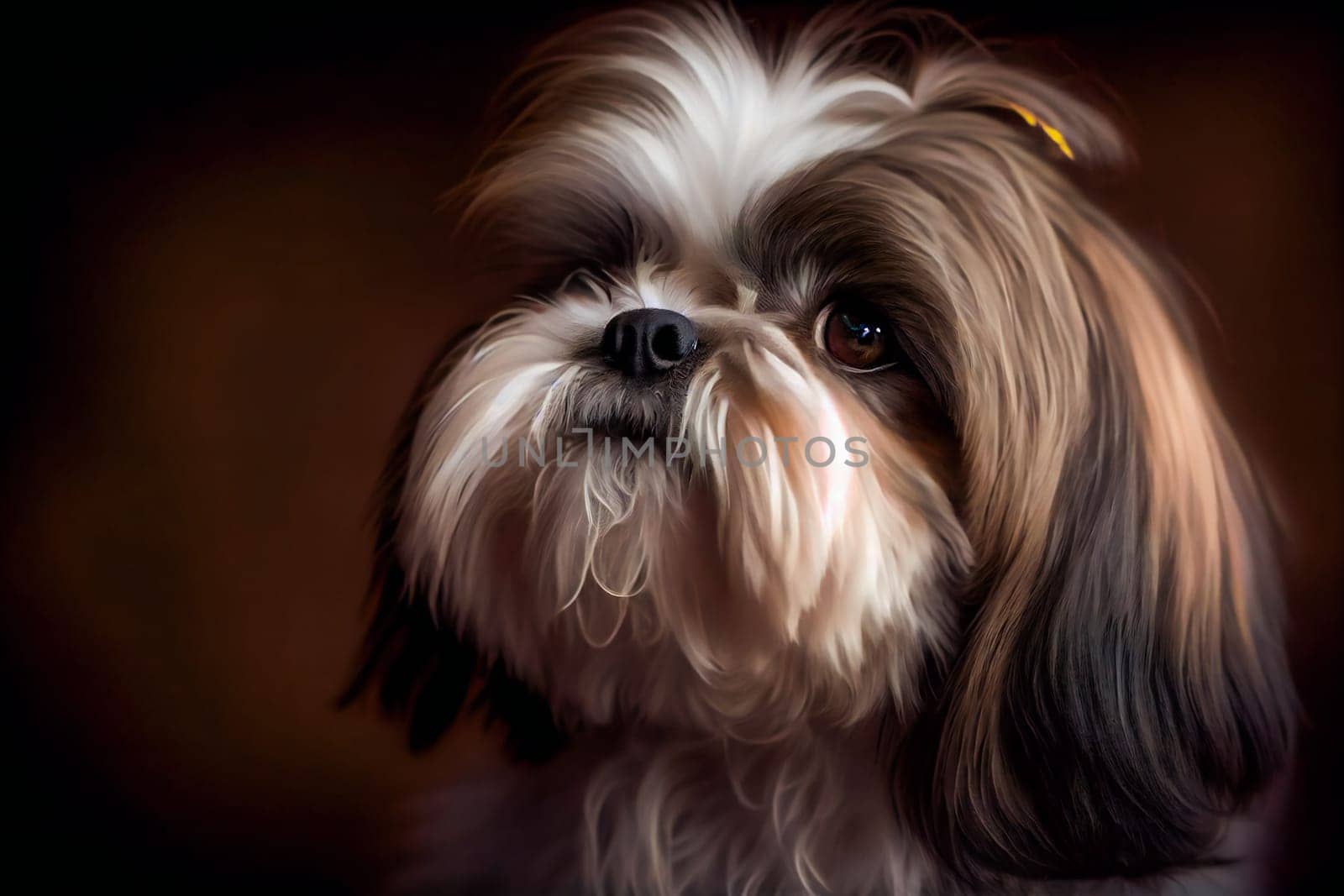 Shih Tzu Dog On A Black Background.  Generative AI.
