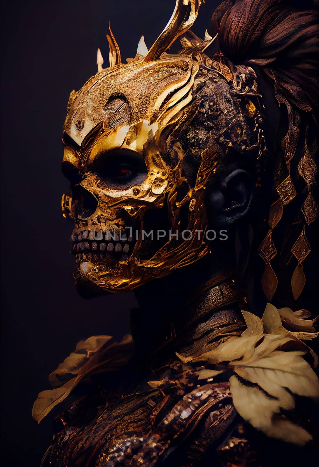 Spartan warrior skull in helmet.  skull viking fighter.  Generative AI.