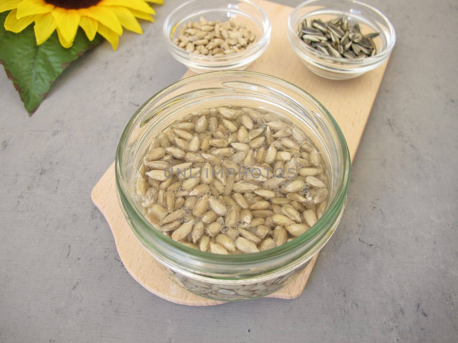 Soaked sunflower seeds, seeds from sunflowers in water