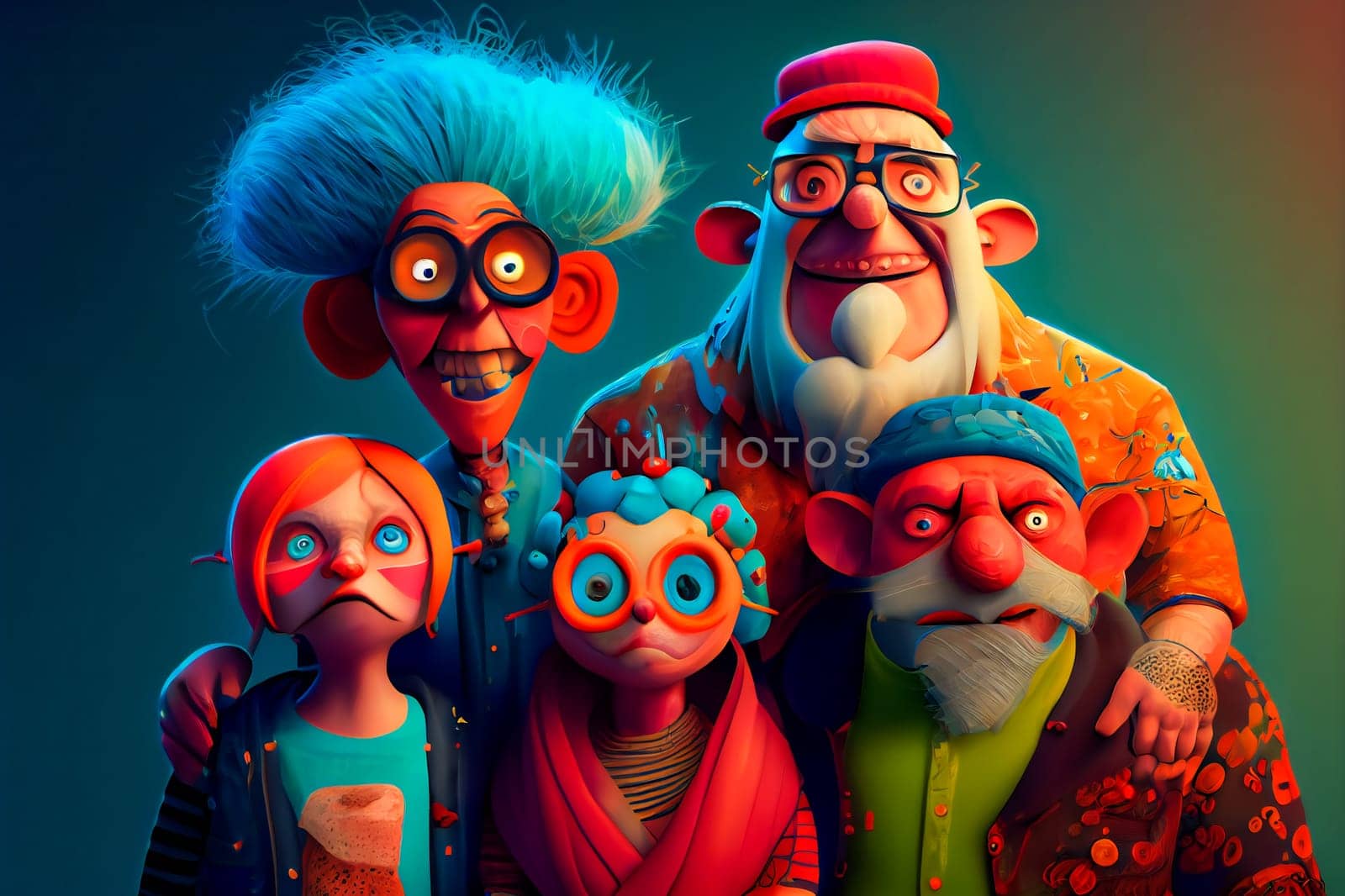 Bedlam of Wacky Individuals.  Psychotic Assembly of Wild Humans.  Crazy Peoples Cartoon Style: Generative AI