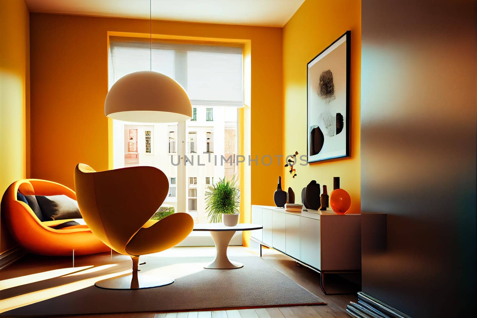 Yellow interior design. Living Room In  Yellow Color.  Generative AI.