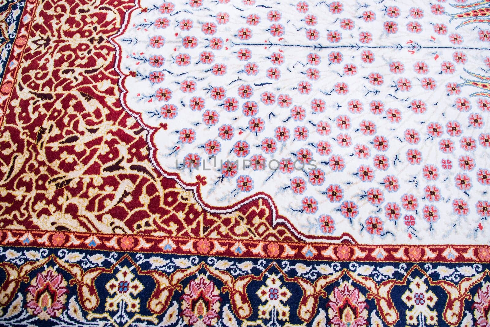 Detail of a traditional Turkish carpet in Istanbul, texture background