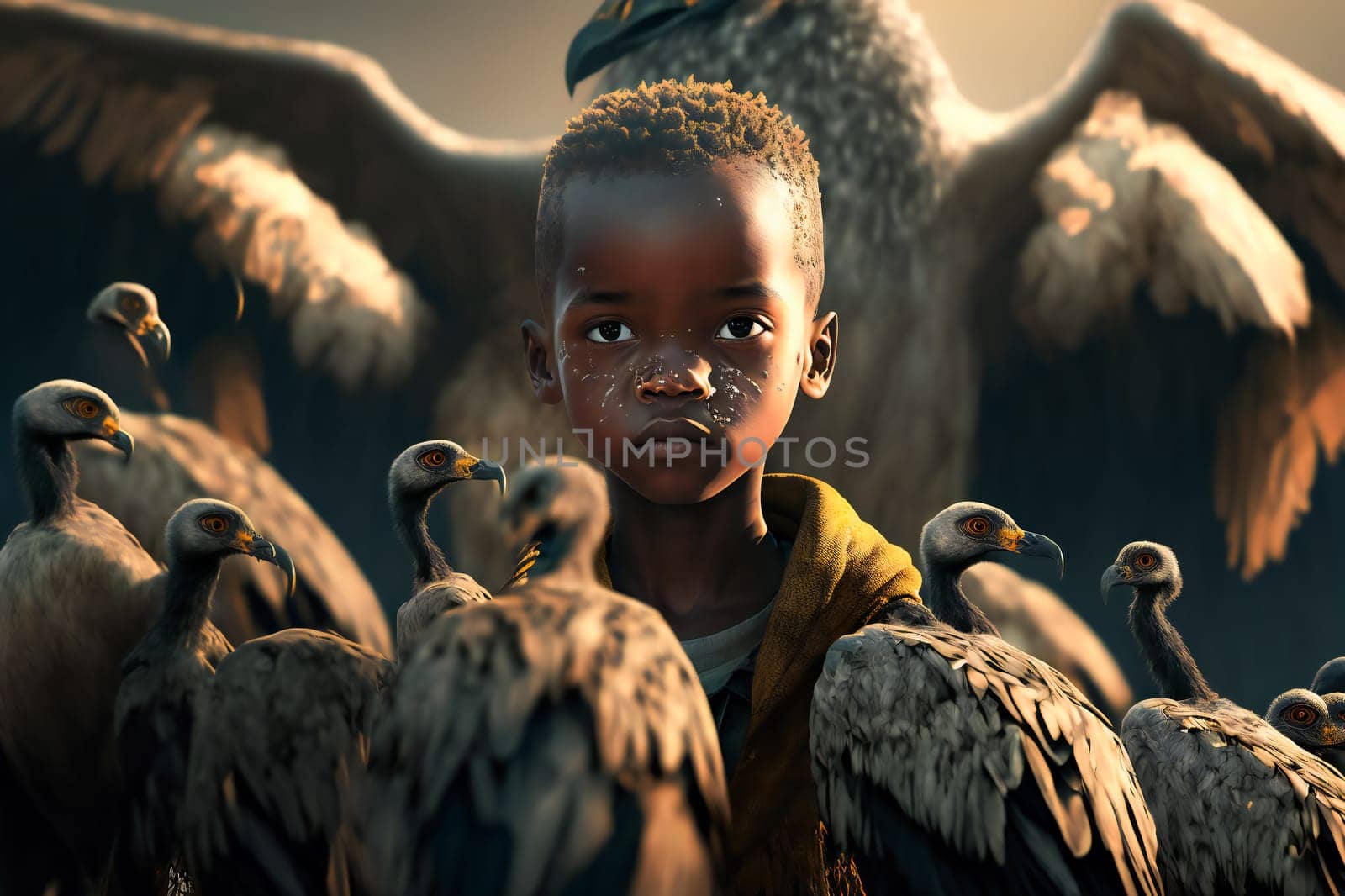 Hungry African Child. Poverty Concept.  Generative AI.