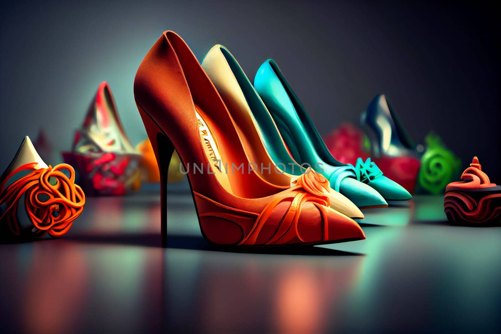 Fashionable High Heels. Fashion women's shoes. Shopping concept.  Generative AI.