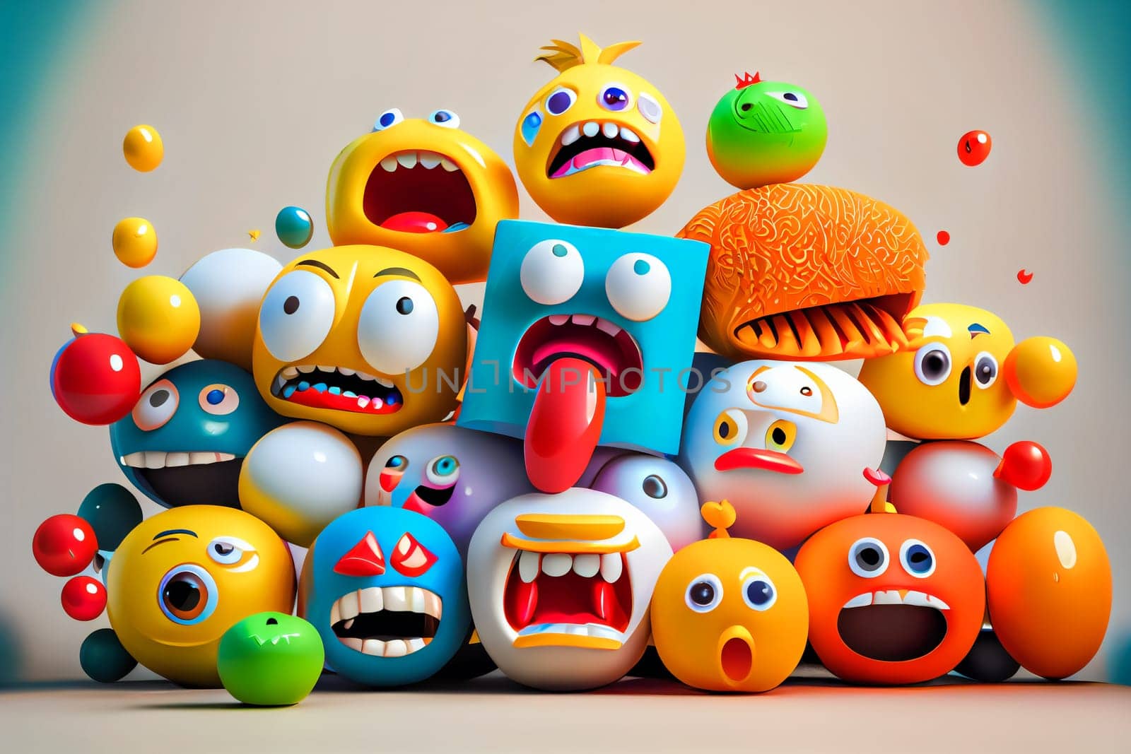 Emoji emoticon character background collection.  Generative AI.