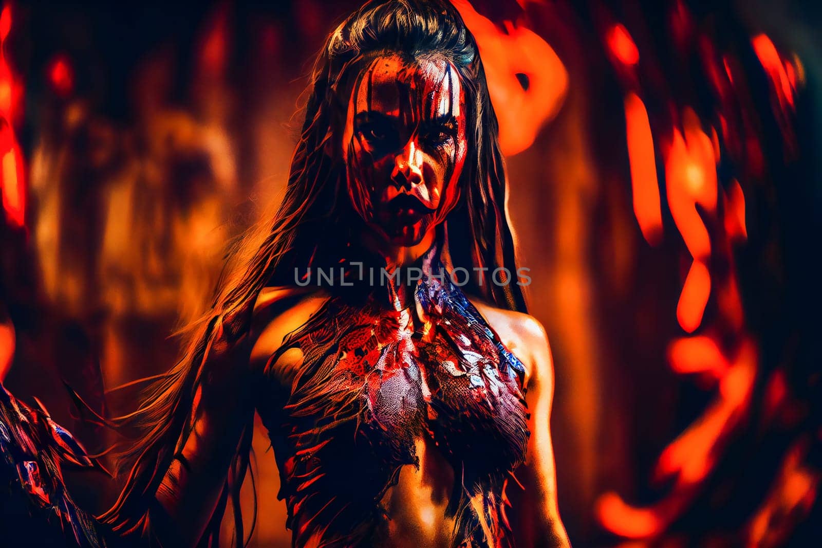 Female demon. Horror bloodthirsty ghost Woman.  Happy halloween day concept.  Generative AI.