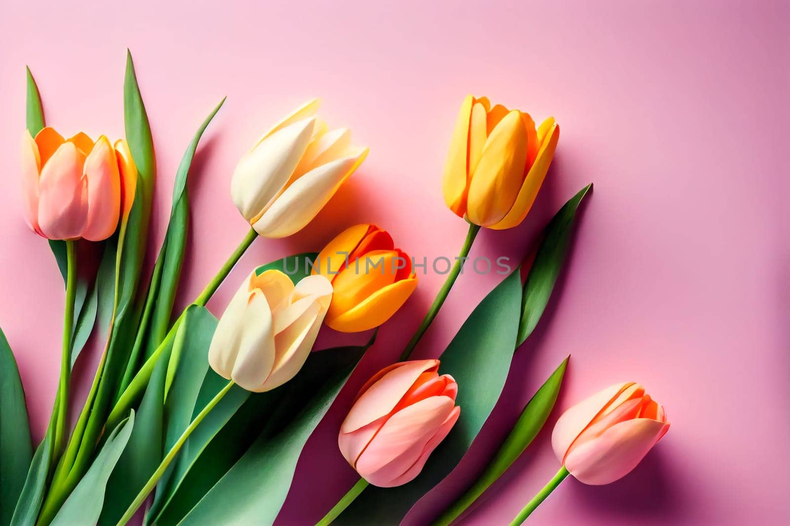 Flowers on a pink background.  Generative AI.
