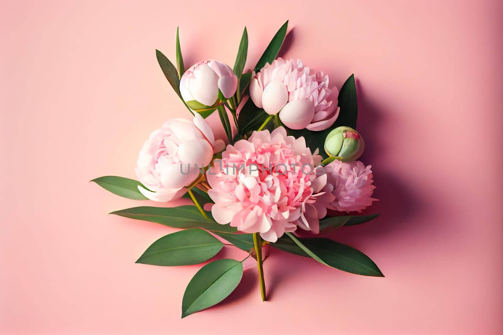 Flowers on a pink background.  Generative AI.