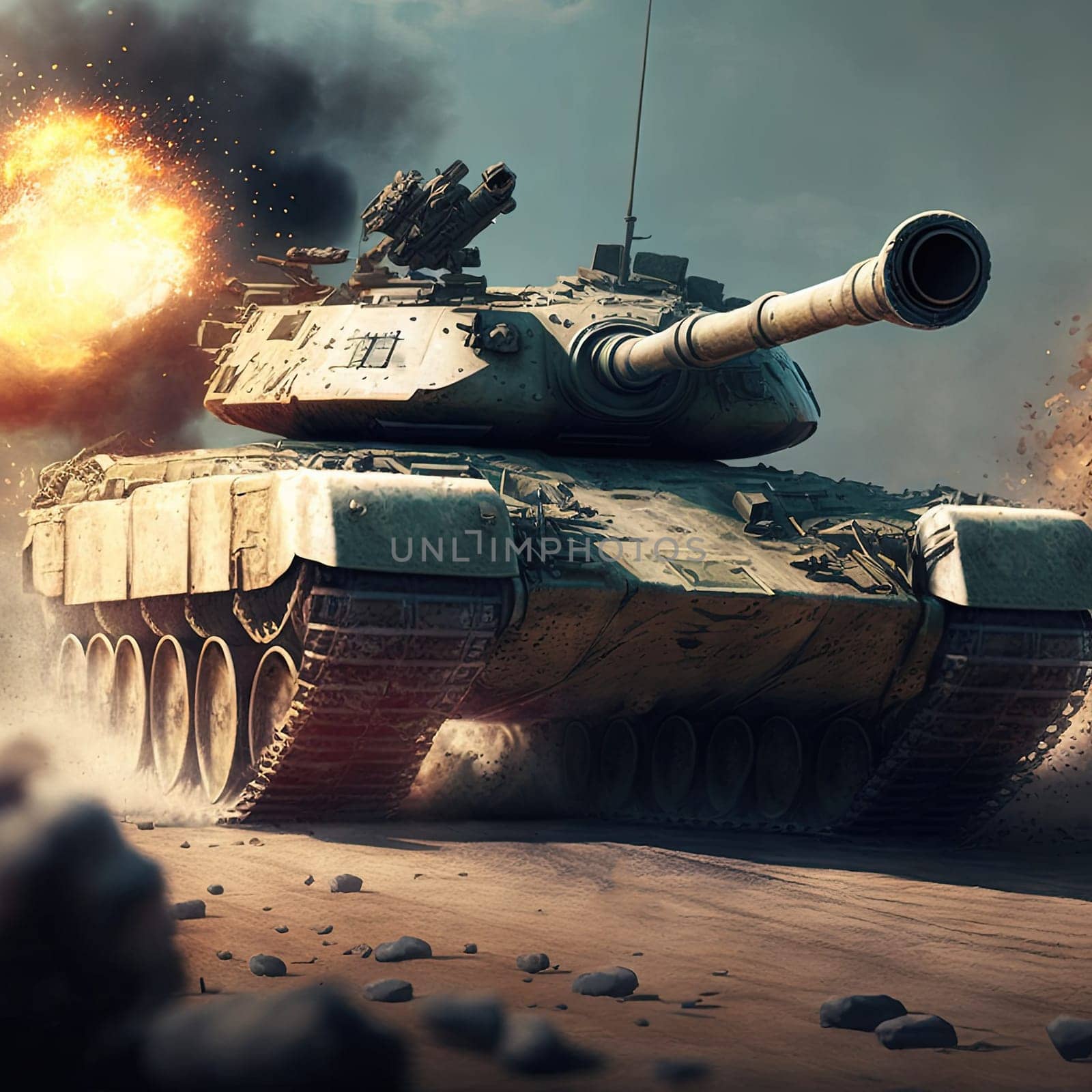 Modern Main Battle tank created with Generative AI technology.