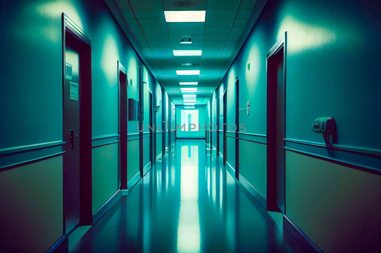 Corridor In Hospital.  Generative AI.