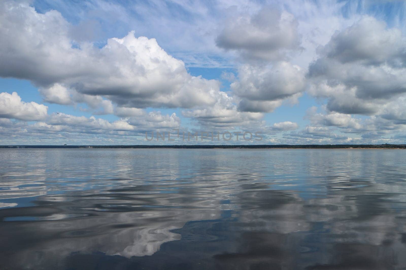picturesque sea and sky landscape cumulus clouds float over the sea