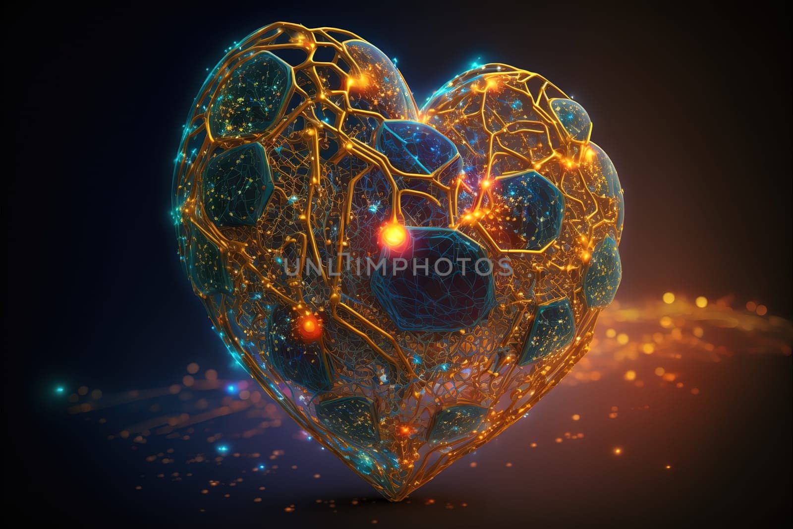 Close up macro design of a pure love heart with connections to the divine. Generative AI, this image is not based on any original image, character or person.