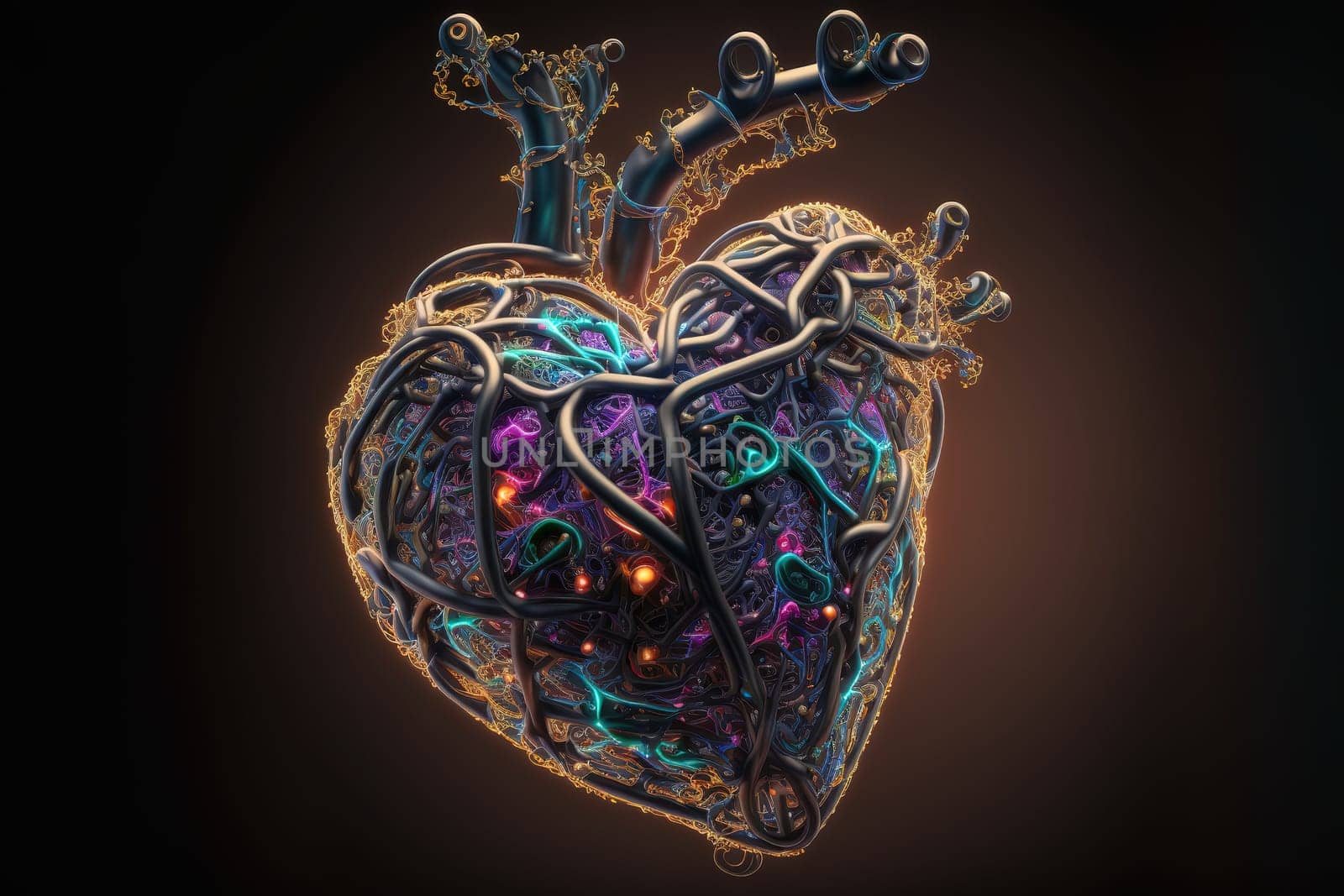 Close up macro design of a pure love heart with connections to the divine. Generative AI, this image is not based on any original image, character or person.