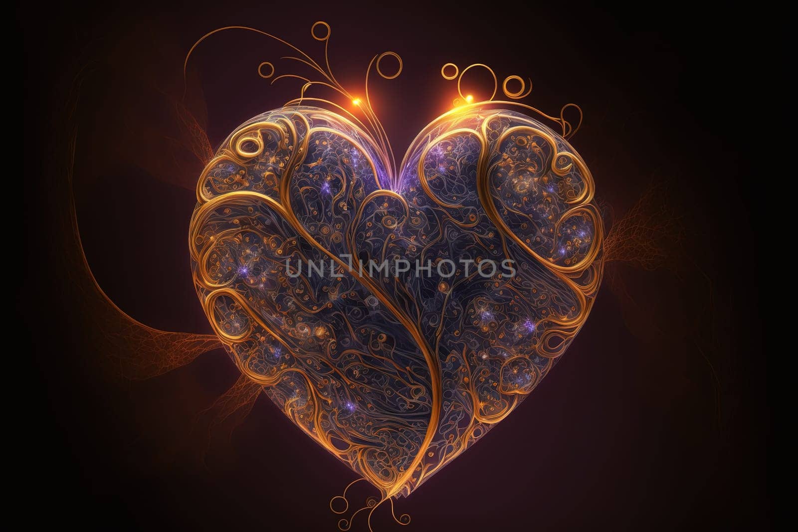 Close up macro design of a pure love heart with connections to the divine. Generative AI, this image is not based on any original image, character or person.