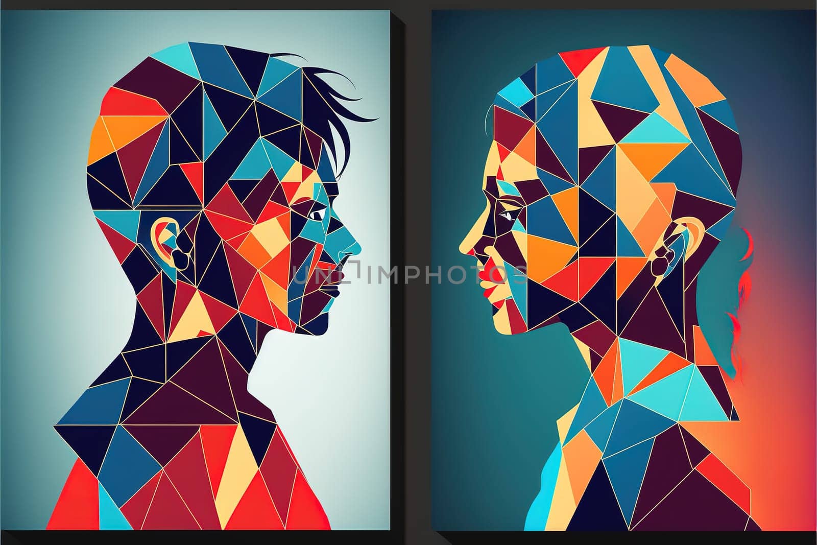 Couple on the background of the heart, Valentine's day posters, valentines with abstract, geometric background. Geometric prints, geometric.