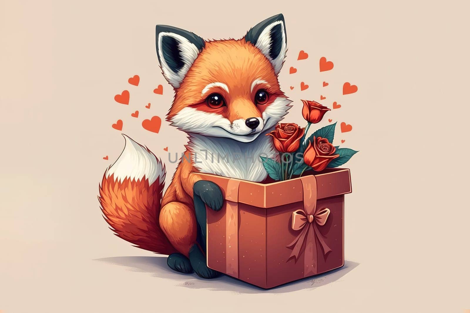 Cute foxy with Valentines presents animal for Valentine greeting card design, banner, sticker, home.