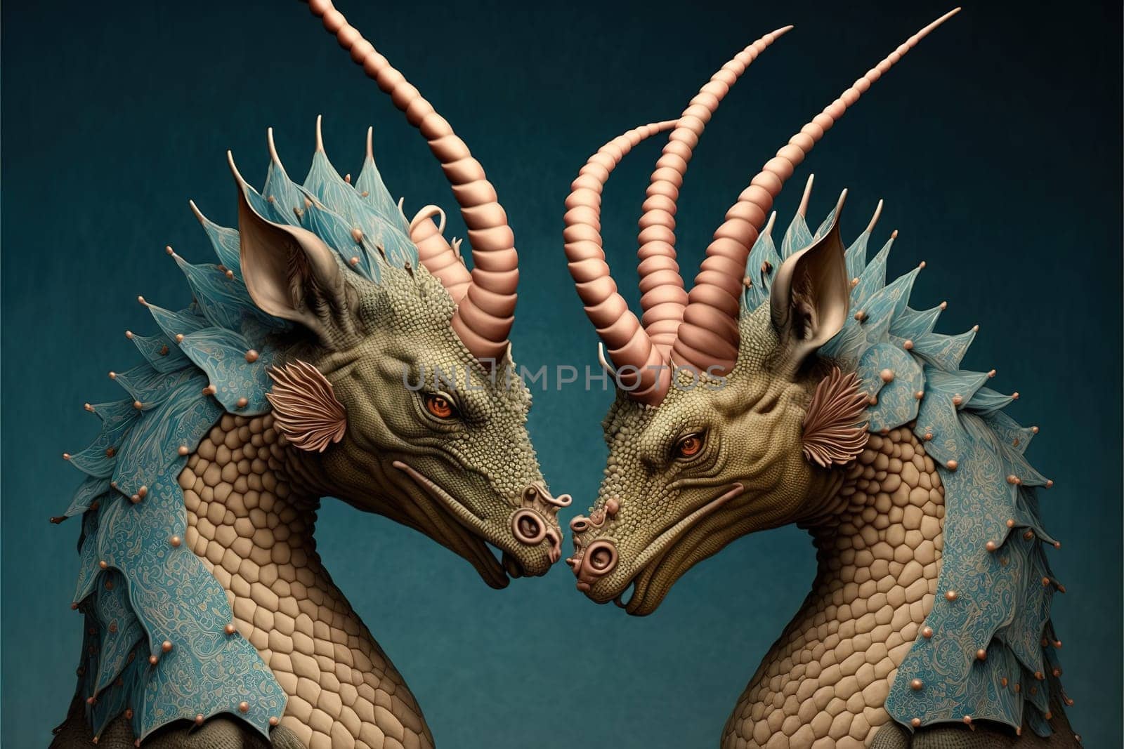 Two horned dragon lovers on Valentine's Day.