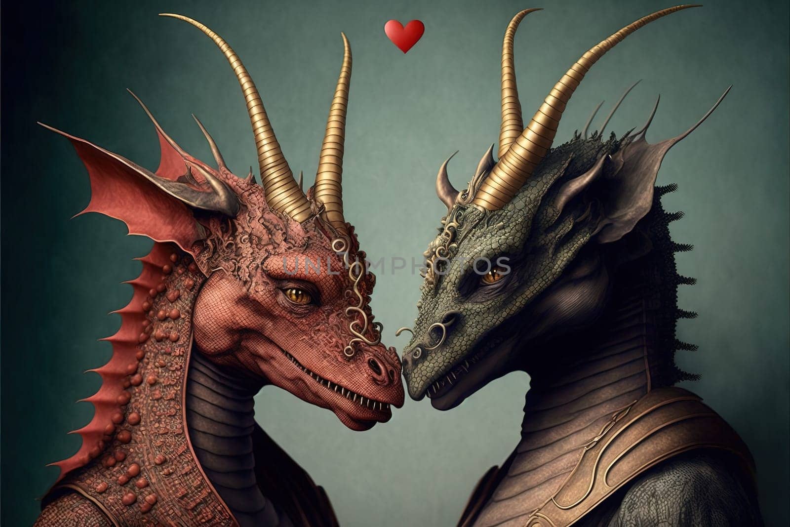 Two horned dragon lovers on Valentine's Day.