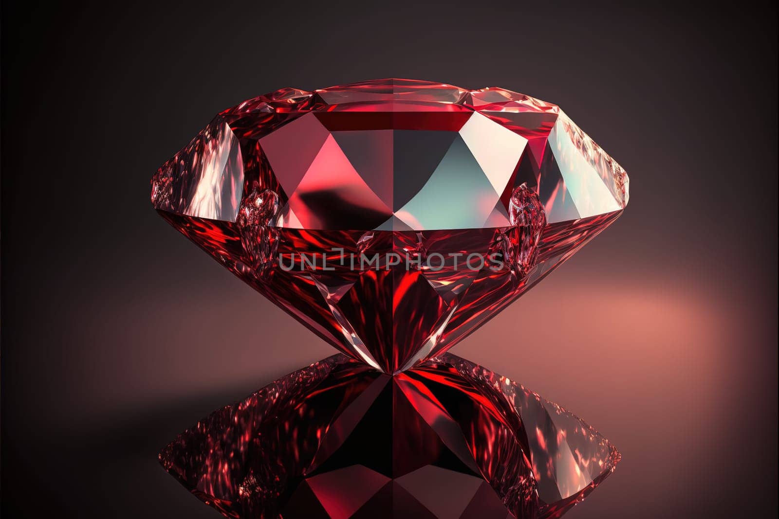Ruby Gem Diamond dark reflection on gradient background 3d rendering.