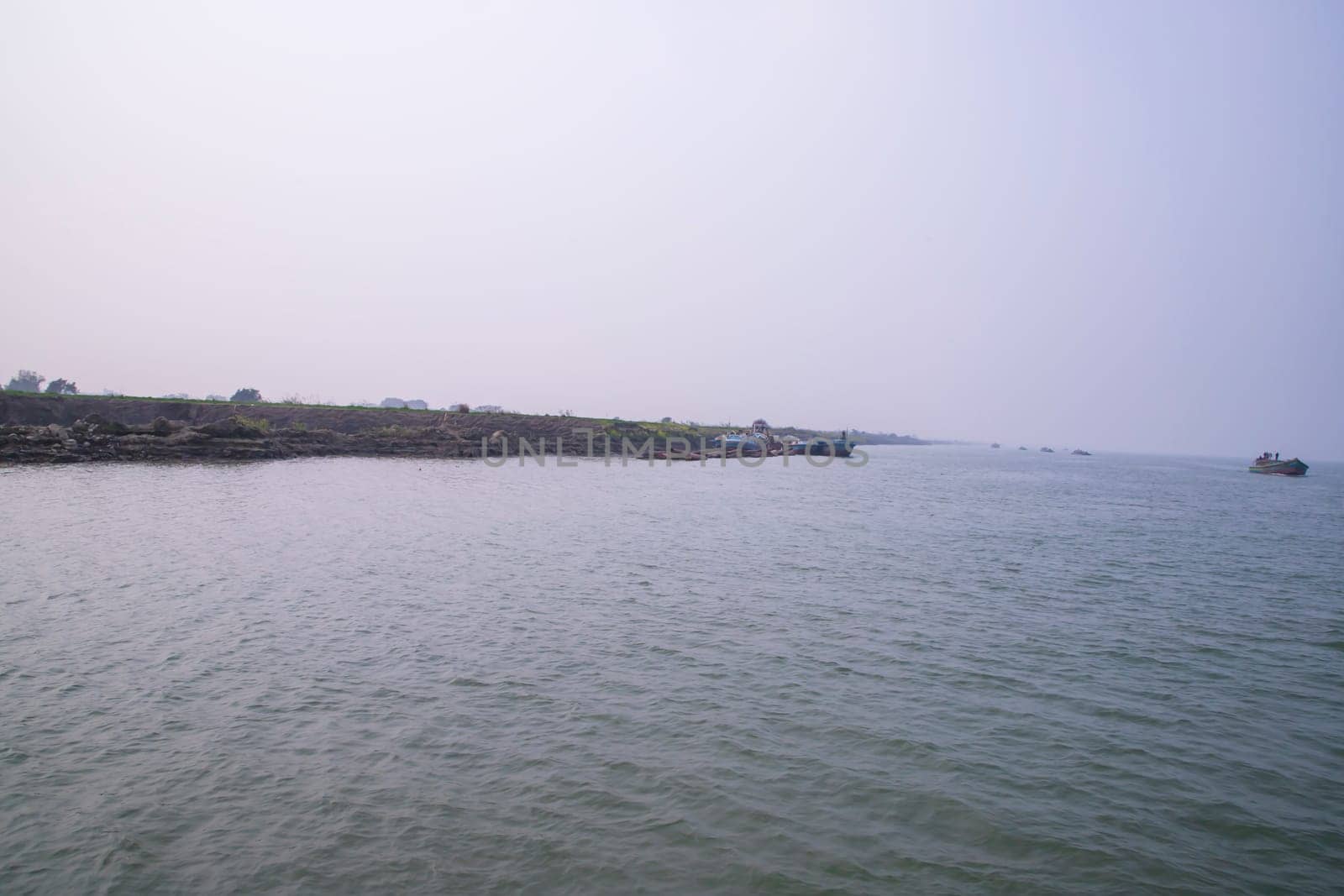 Natural Landscape view Coast of the Padma river with sand dunes and grass