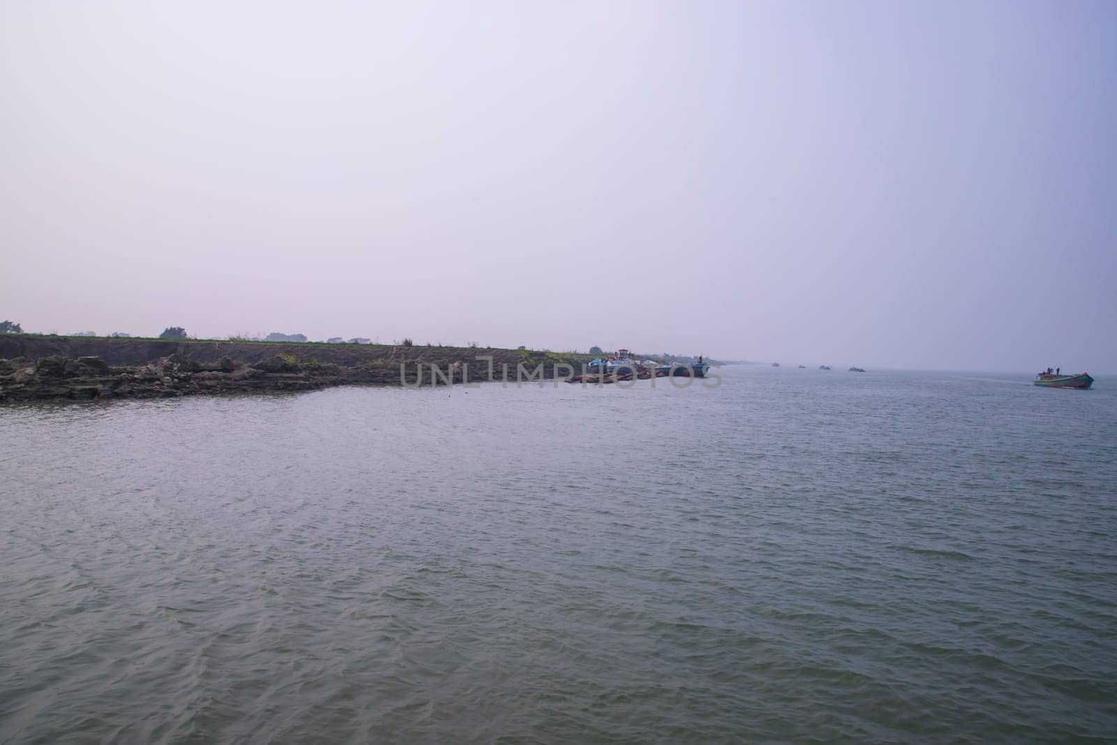 Natural Landscape view Coast of the Padma river with sand dunes and grass