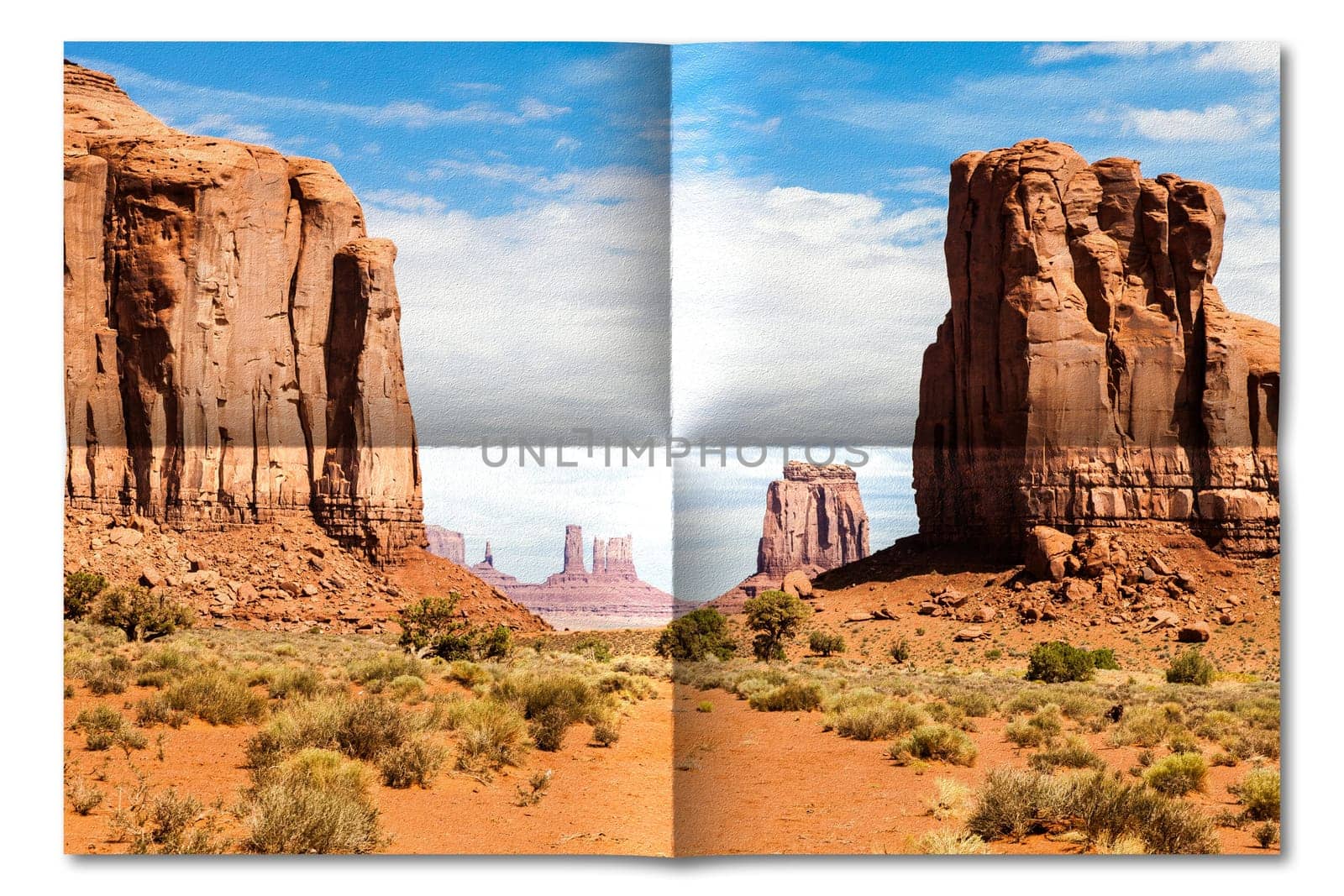Creative picture of Monument Valley in USA - scenic red landscape with blue sky