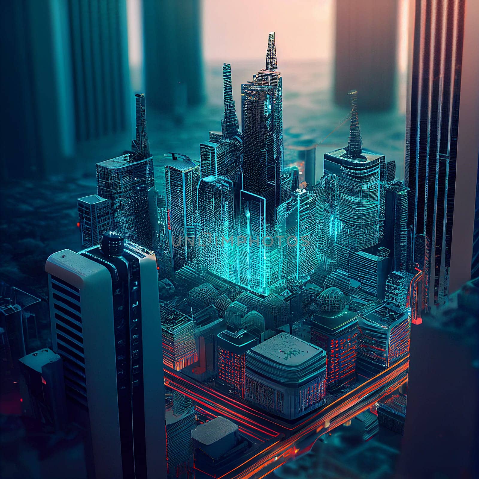 Futuristic smart city build on a circuit board, cyberspace and technology concept, generative AI